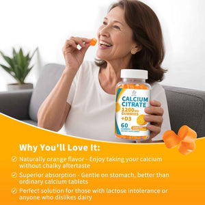 (3 Pack) Calcium Citrate 1200 mg Gummies with Vitamin D3, High Absorption Calcium Supplements for Women & Men, Sugar Free, Non-GMO, Gluten Free