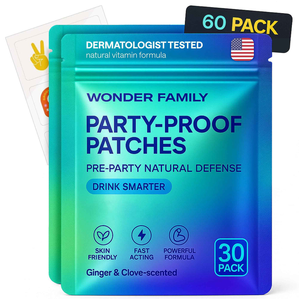 WONDER FAMILY Recovery Patches for Women & Men - Clear Mornings After Parties and Nights Out - Contain Vitamins A, C, D, E, & B, Ashwagandha, Boswellia, Glutathione, Milk Thistle Extract (Blue)