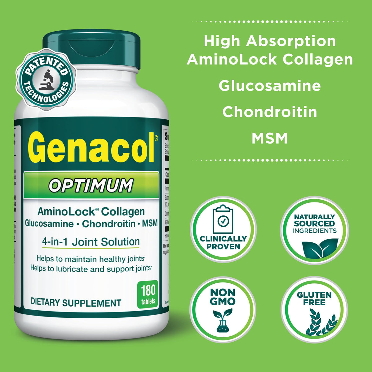 Genacol Optimum – Glucosamine, Chondroitin, MSM & Collagen, 60-Day Supply