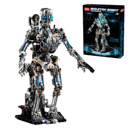 692PCS Mechanical Skeleton Robot Building Block Set，3D Poseable Model with LED Light, Movable Linkage Gears, Display Stand, STEM Toys Gift for Kids & Adults Perfect for Horror Fans & Gothic Room Decor