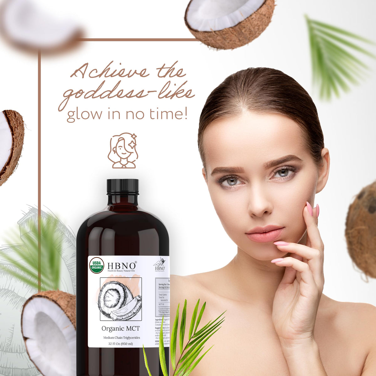 HBNO Organic MCT Oil - 32 oz (950ml) Value Size - Ideal for Salad dressings, Lip balms, Face wash, Lotions, Skincare, and hair care products.