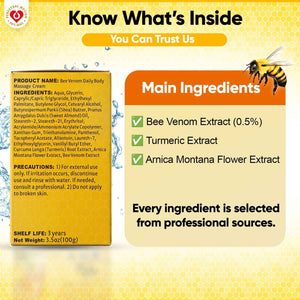 PPT.MHC Bee Venom Massage Cream with Pump - Soothing Muscle Rub with Turmeric, Arnica & MSM - Premium Bee Venom Lotion for Back, Legs & Feet - Everyday Non-Greasy 3.5oz Cream