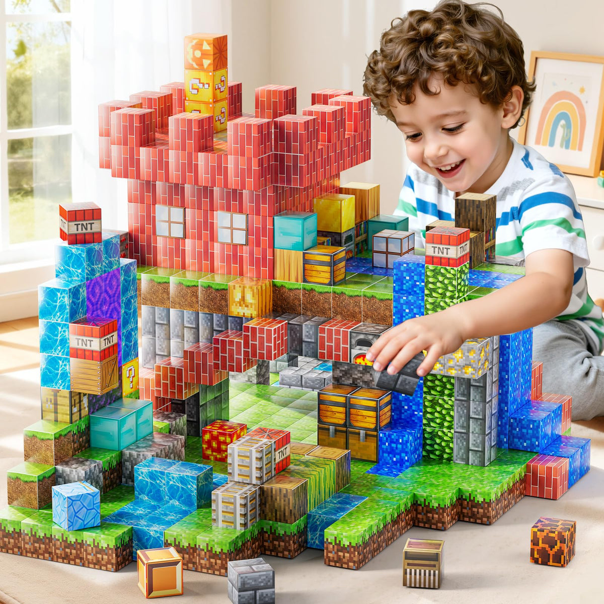 ZDRKWSM Magnetic Blocks Toys for Kids, 200PCS Magnetic Building Blocks, STEM Montessori Sensory Stacking Toy for Boys Girls Age 3 4 5 6 7 8 9 10, Christmas Birthday Gifts for Boys and Girls Age 3+