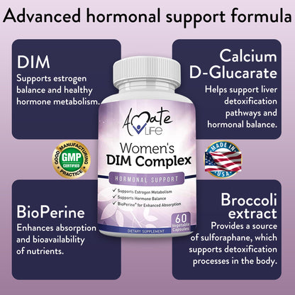 Women’s DIM Complex 150mg - Bioperine Estrogen Balancing Pills for Menopause & Hot Flashes Relief