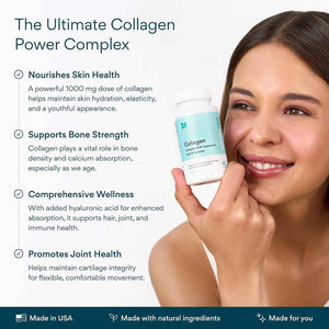 Bettervits Collagen Peptides Complex with Hyaluronic Acid & Turmeric - Hydrolyzed Marine Collagen Supplements for Women & Men - Collagen with Vitamin C for Skin, Hair, Nails & Joints - 60 Capsules
