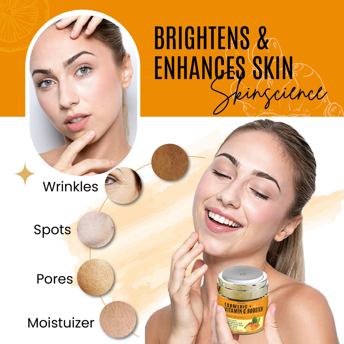 Dermaxgen Turmeric Face Cream with 30% Vitamin C - Glow Booster & Anti-Aging Moisturizer for Dark Spots & Skin Repair (1.7 fl. oz)