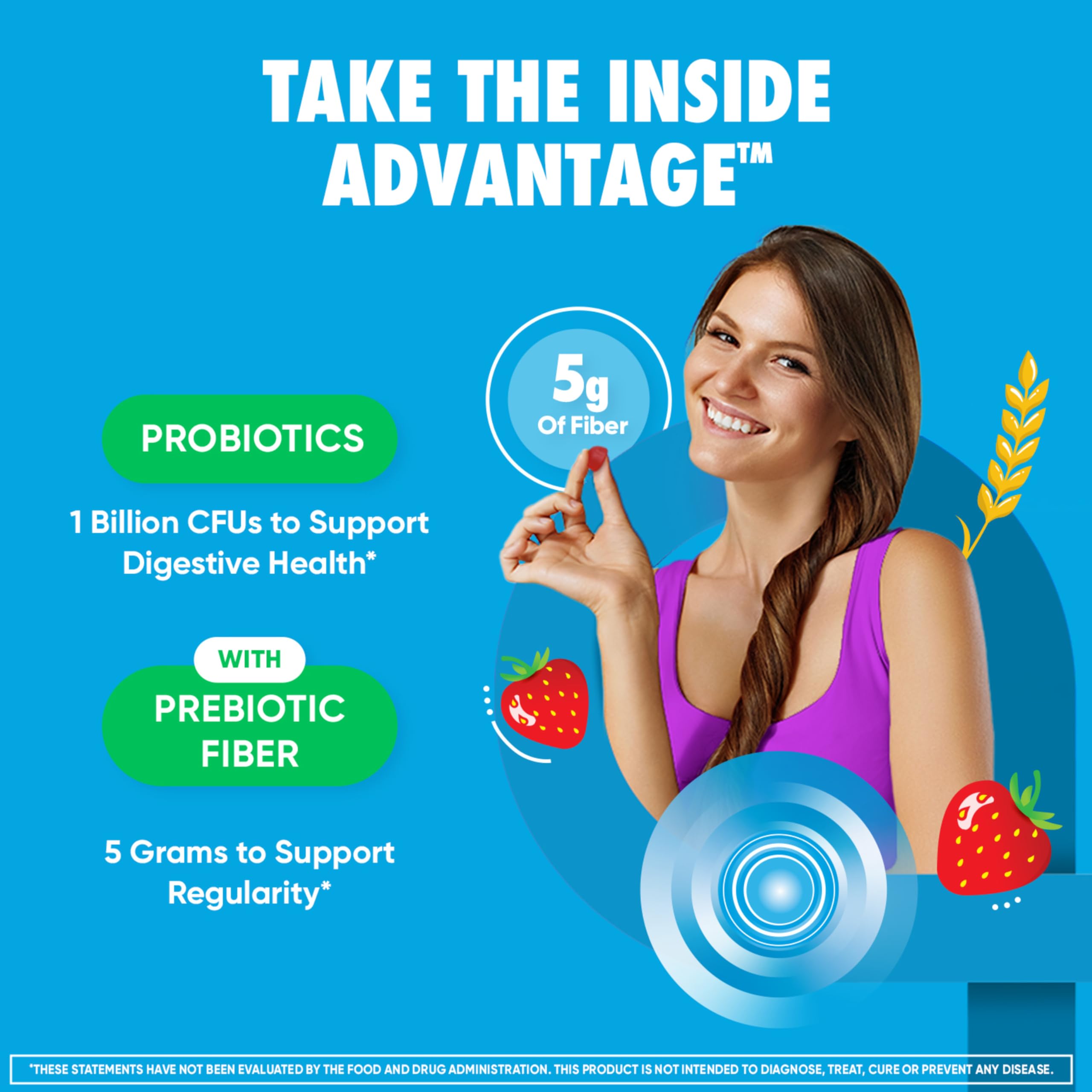 Digestive Advantage Prebiotic Fiber Supplement with Probiotics for Women & Men Digestive Health, Fiber Gummies for Adults Regularity and Gut Health, 60ct Strawberry Flavor