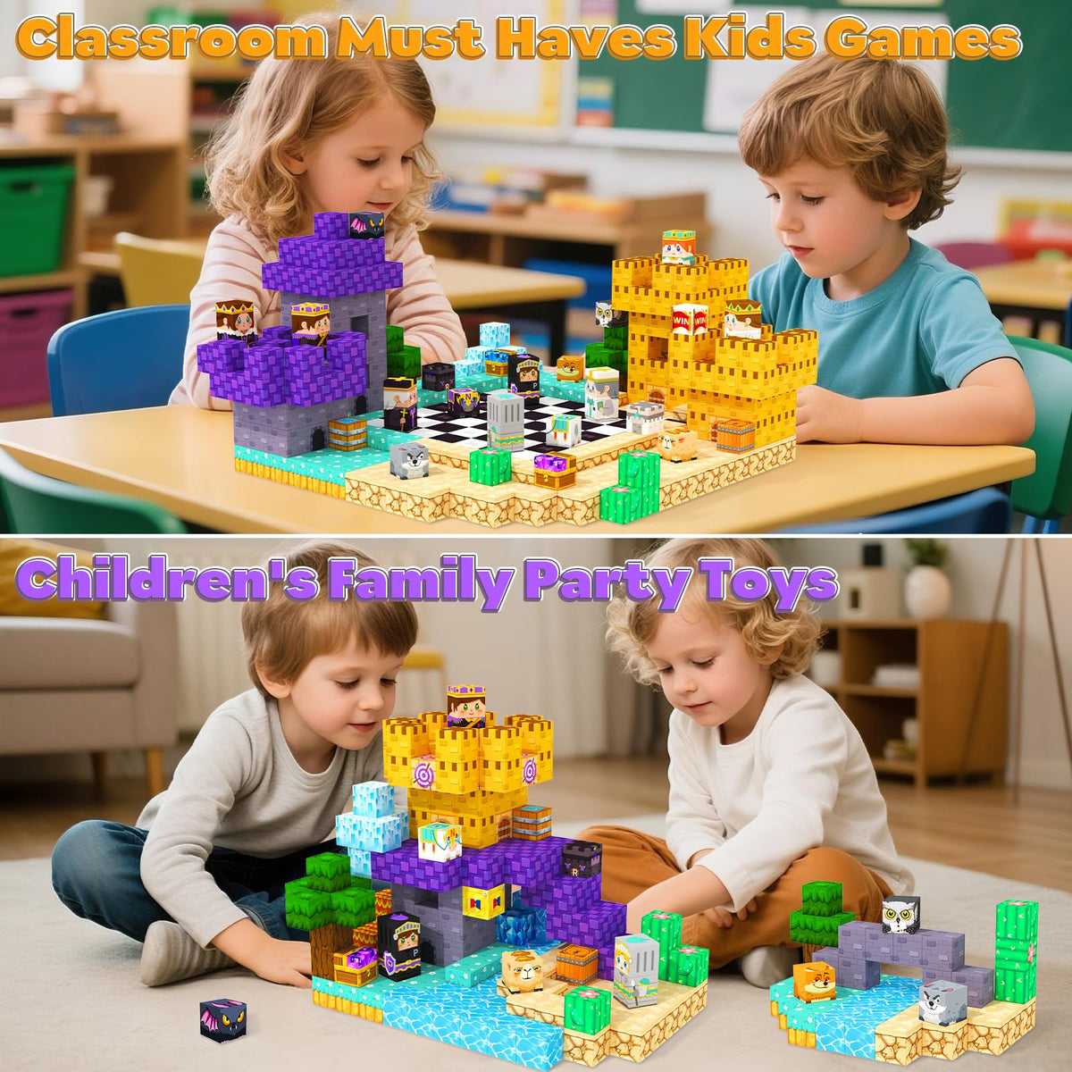200PCS Magnetic Blocks Board Games Chess Set, Magnetic Tiles Building Blocks Kids Classroom Must Haves Montessori Education Sensory Magnet Cubes Toys, Toddler Birthday Gift for 3+ Year Old Boys Girls