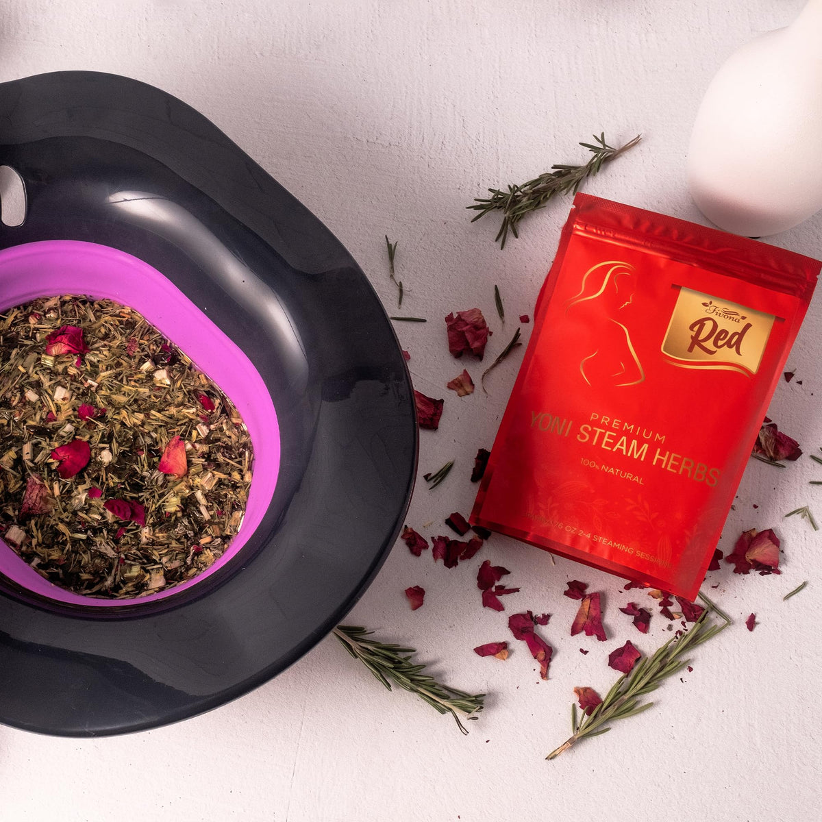 Fivona 4-in-1 Feminine Care Kit, Yoni Oil, Yoni Soap, Yoni Steaming Pot and Red Premium V Steam Herbs