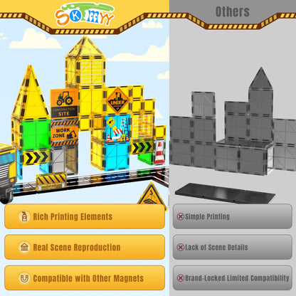 SKTMYY Magnetic Tiles for Kids, Construction Toys with Crane Road Truck Magnets Building Blocks Gifts for Kids Ages 3-5 4-8 Montessori Preschool Educational STEM Toy Gifts for 3+ Years Old Boys