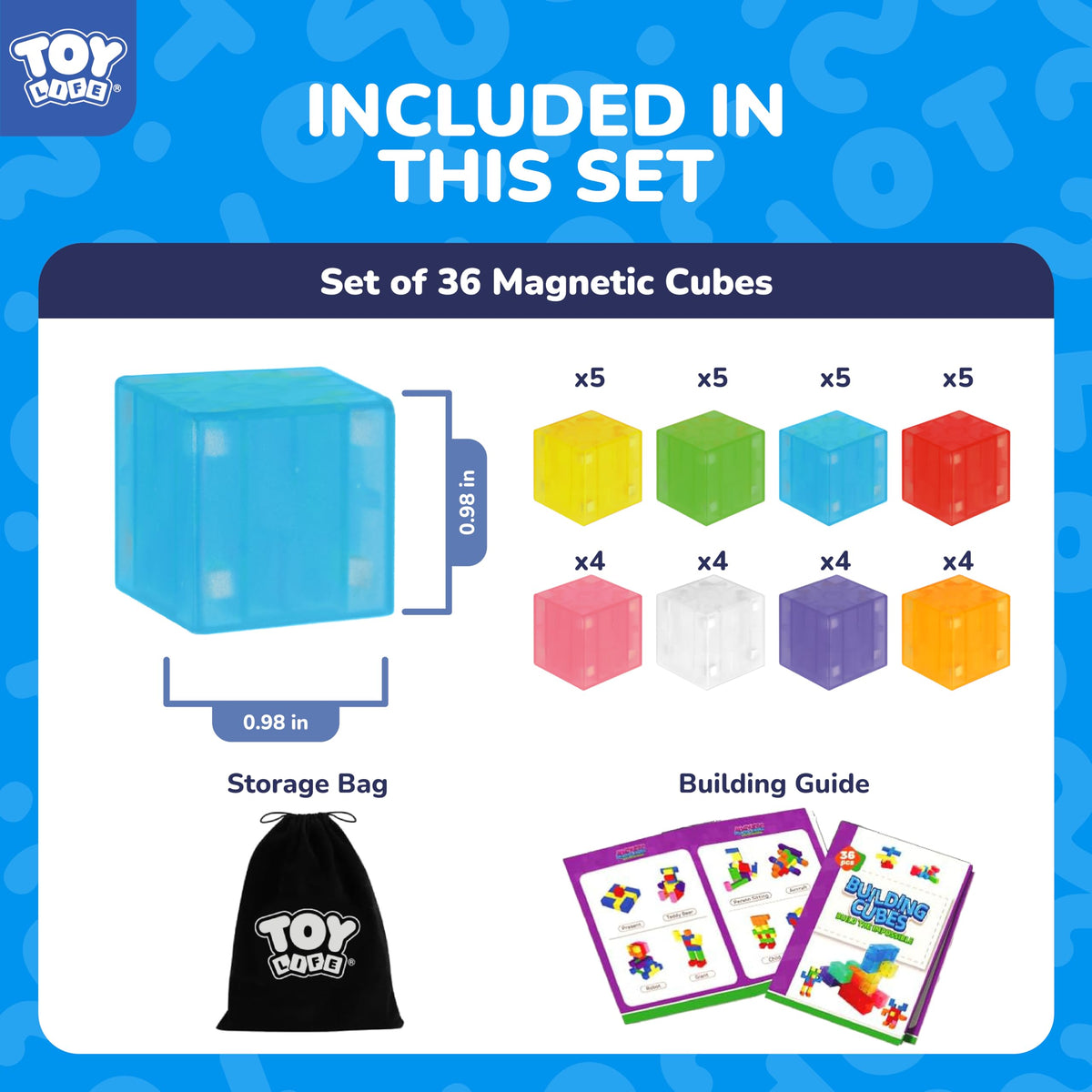 TOY Life Translucent Magnetic Blocks, 36-Piece STEM Set, Ages 3-8