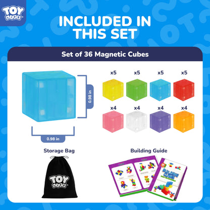 TOY Life Translucent Magnetic Blocks, 36-Piece STEM Set, Ages 3-8