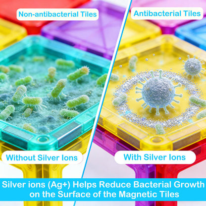 HAPPYMATY Next-Gen Antibacterial Magnetic Tiles, Safe & Clean Play for Kids