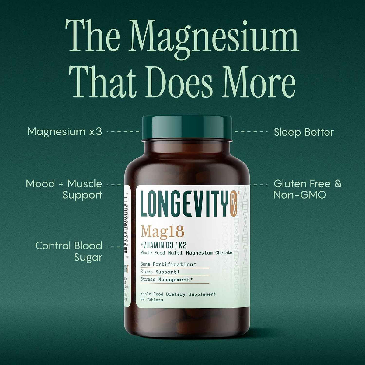 Mag18 Peptide-Bound Magnesium Complex with D3 & K2, Bone & Muscle Support, Mental Clarity, Sleep Aid