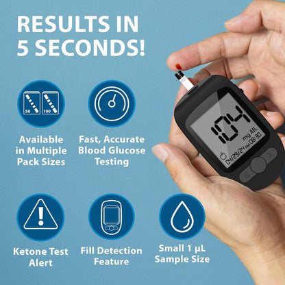 TRUENESS Blood Glucose Test Strips, 50 Count - Blood Glucose Test Strips Compatible with TRUENESS Family of Self Monitoring Blood Glucose Meters, Fast 5 Second Results