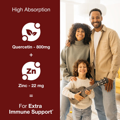Sandhu's Zinc Quercetin 120 Vegetarian Capsules (Pack of 1) - High Absorption Zink Supplements for Immunity and Seasonal Allergy - Antioxidant Immune Support