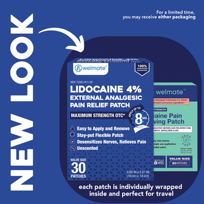 WELMATE 4% Lidocaine Pain Relief Patch Maximum Strength, 30 Count