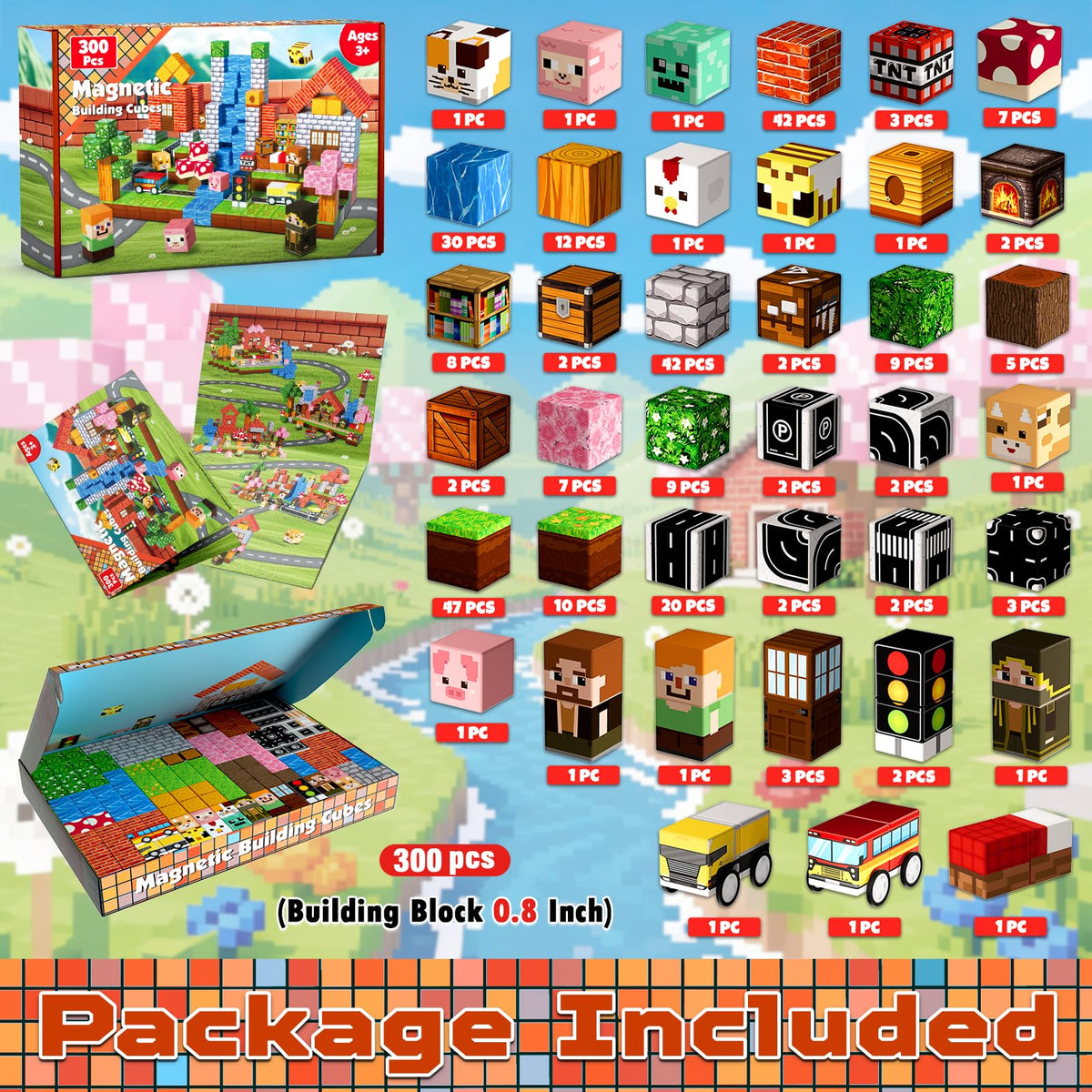 Annexfun Magnetic Blocks - 300PCS Magnetic Building Blocks Road Forest Magnetic Cubes - Sensory Toys for Montessori Toddler Birthday Gifts -STEM Construction Toys for Kids Ages 3+ for Boy & Girl