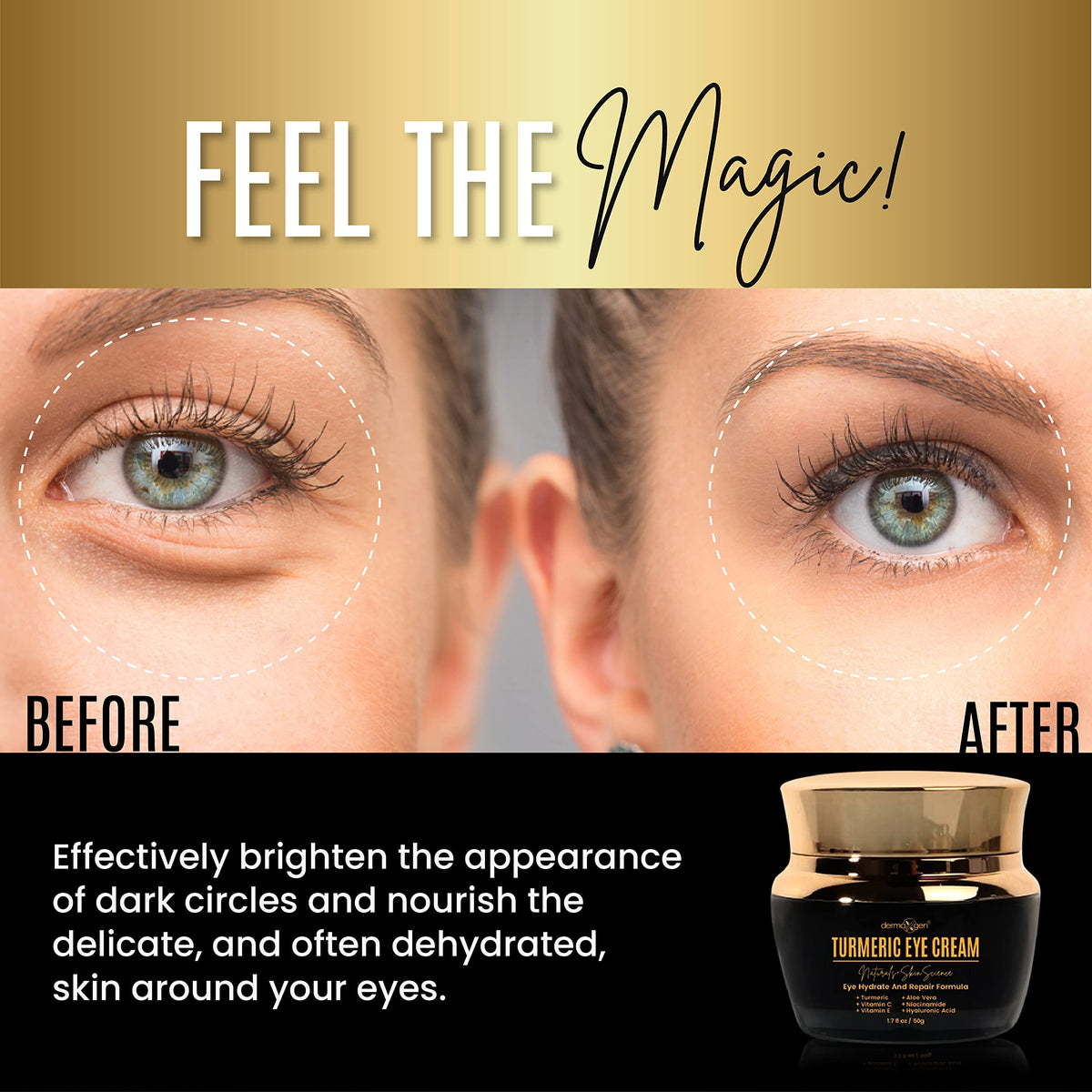 Dermaxgen Vitamin C + Turmeric Eye Cream for Dark Circles & Puffiness - Hydrating & Brightening Under Eye Treatment (1.7 fl. oz / 50ml)