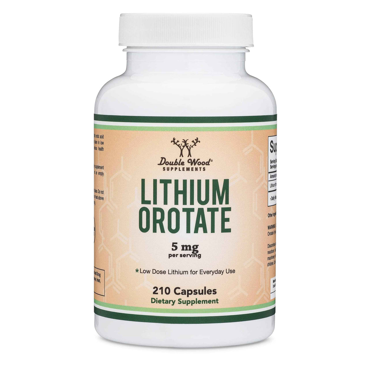 Lithium Orotate 5mg of Elemental Lithium for Cognition and Brain Health, 210 Capsules (Third Party Tested, Vegan Safe, Non-GMO) by Double Wood Supplements