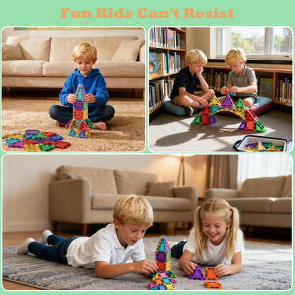 60PCS Mini Magnetic Tiles Building Blocks Set with Portable Iron Case, STEM Travel Toys for Kids Ages 3+, Educational Magnet Construction Puzzles for Boys and Girls,Toddler Puzzle Birthday Gift Toys