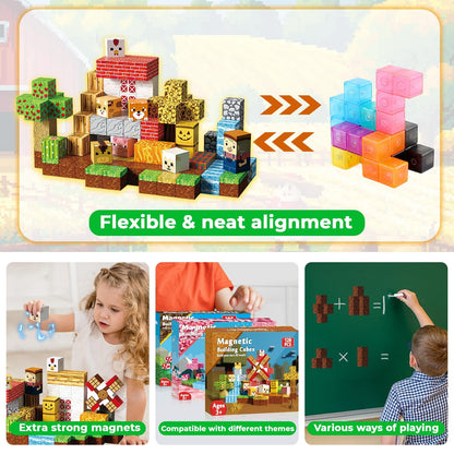 GraceDuck 120 PCS Magnetic Blocks - Magnetic Building Blocks, Magnetic Farm Animal Homes Stacking Magnets for Kids, STEM Montessori Sensory Toys for Kids 3+ Boys and Girls Christmas Birthday Gifts