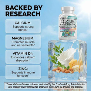 Allin1 Calcium Magnesium Zinc Supplement with Potassium, Copper, Strontium, Silica, Vitamin D3 K2, Boron, Vitamin B1 B12 Red Clover Herb Alfalfa Basil Pills for Men & Women Clean Nutra Osteo Defend