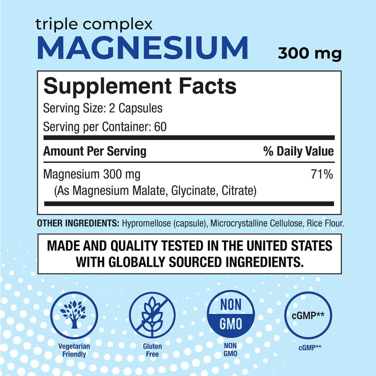 Puregen Labs Triple Magnesium Complex 300mg of Magnesium Glycinate, Malate, & Citrate [High Absorption] 120 Veg Capsules - No Harmful Additives - Non-GMO, NO Gluten and Dairy