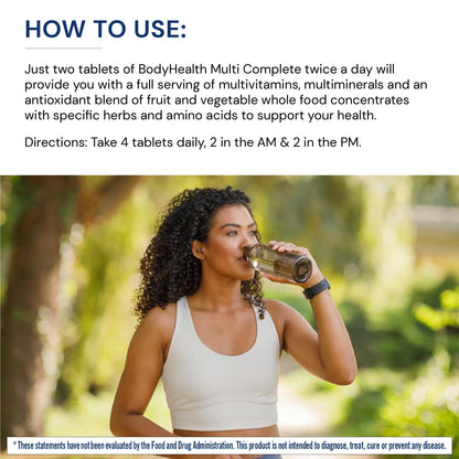 BodyHealth Multi Complete (120 Ct) Daily Multivitamin for Men and Women with Whole Foods, Minerals, Antioxidants, Organic Green Food Concentrates, and Liver Detox Extracts, Non GMO