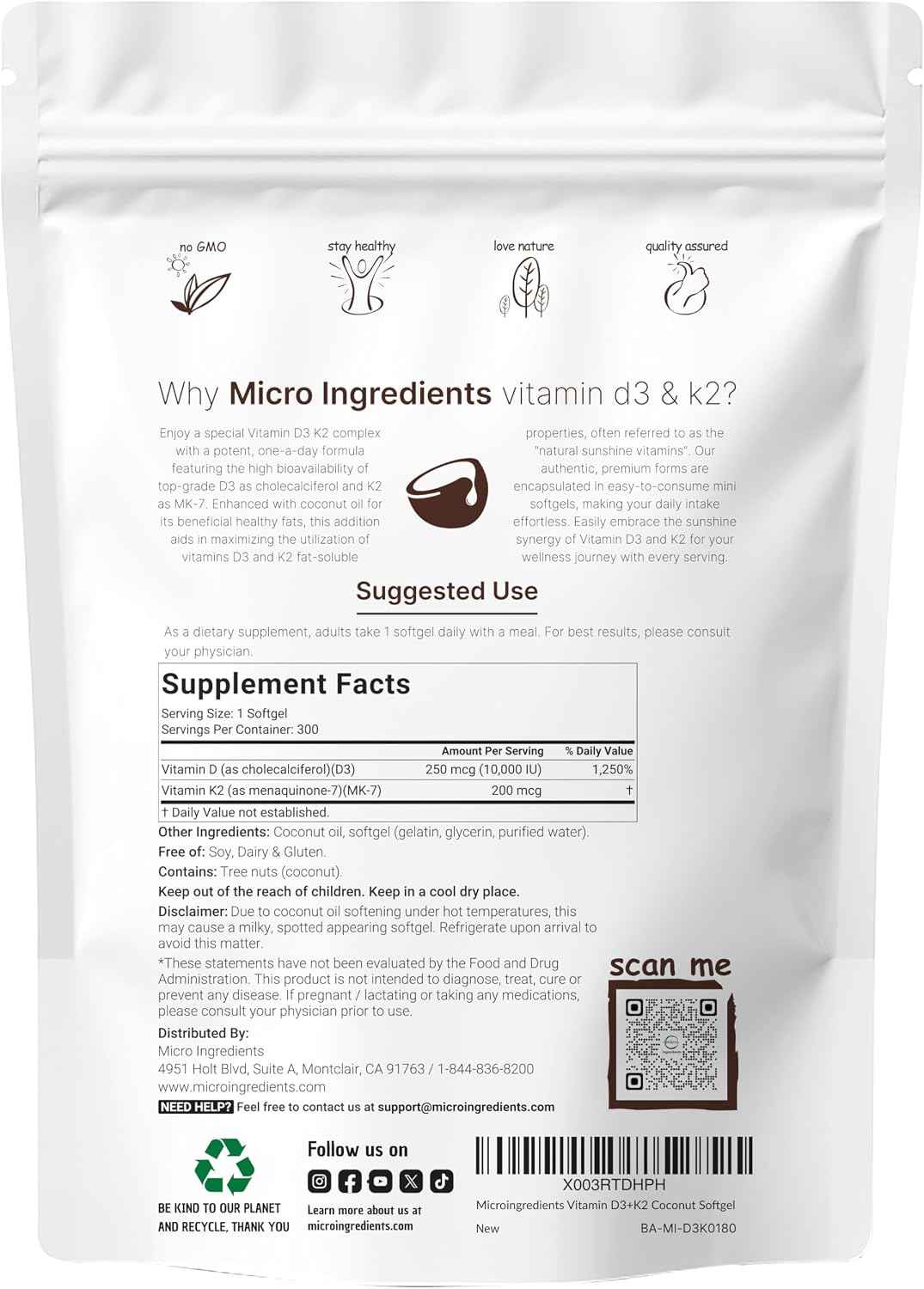 Micro Ingredients Vitamin D3 10,000iu + K2 200mcg Softgels & Pure Triple Magnesium Complex 400mg Capsules - 2 Pack Bundle - Essential D & K Sunshine Vitamins - Glycinate, Malate, & Taurate Forms