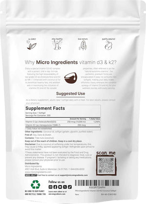 Micro Ingredients Vitamin D3 10,000iu + K2 200mcg Softgels & Pure Triple Magnesium Complex 400mg Capsules - 2 Pack Bundle - Essential D & K Sunshine Vitamins - Glycinate, Malate, & Taurate Forms
