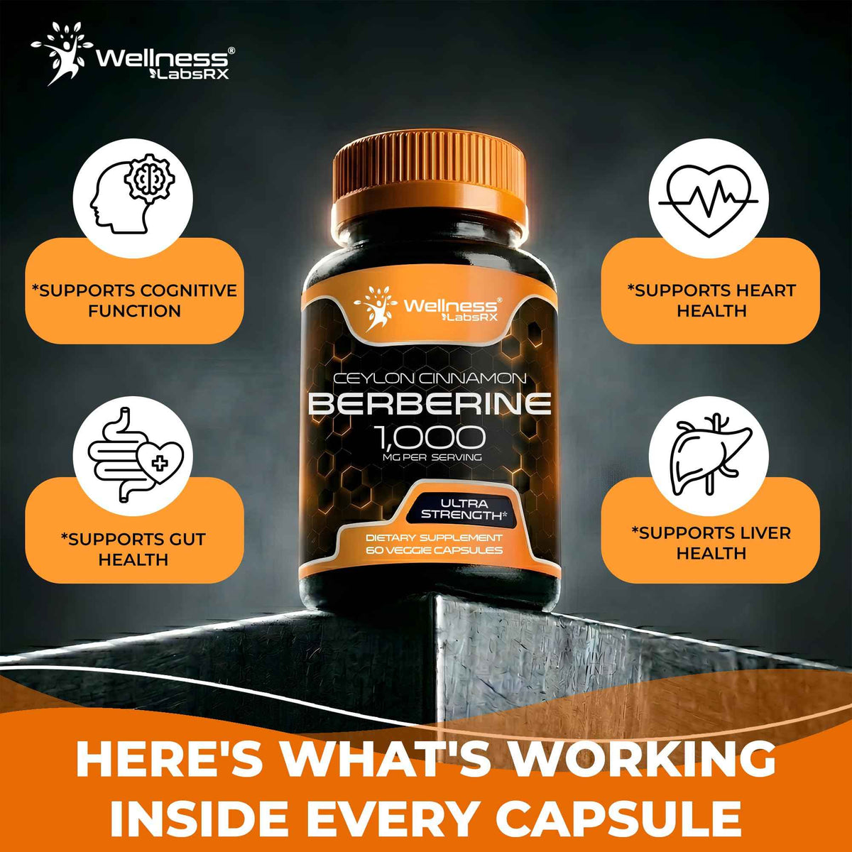 WELLNESS LABSRX Berberine 1,000mg - Third-Party Tested Berberine Supplement HCL with Ceylon Cinnamon, Black Pepper Extract and Apple Cider Vinegar, Heart Support Capsules - 240 Capsules - Pack of 2