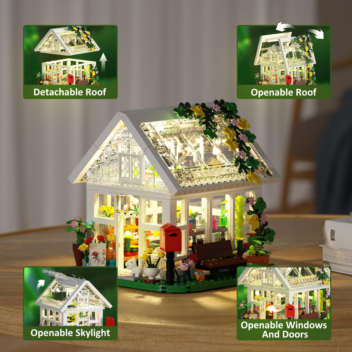 Flower House Building Set, Creative Garden Playset with LED Light, Build a Greenhouse Model Toy, Great Gift for Mothers Day, Friends or Girls, for Birthday, Valentine and Festivals (597 Pieces)