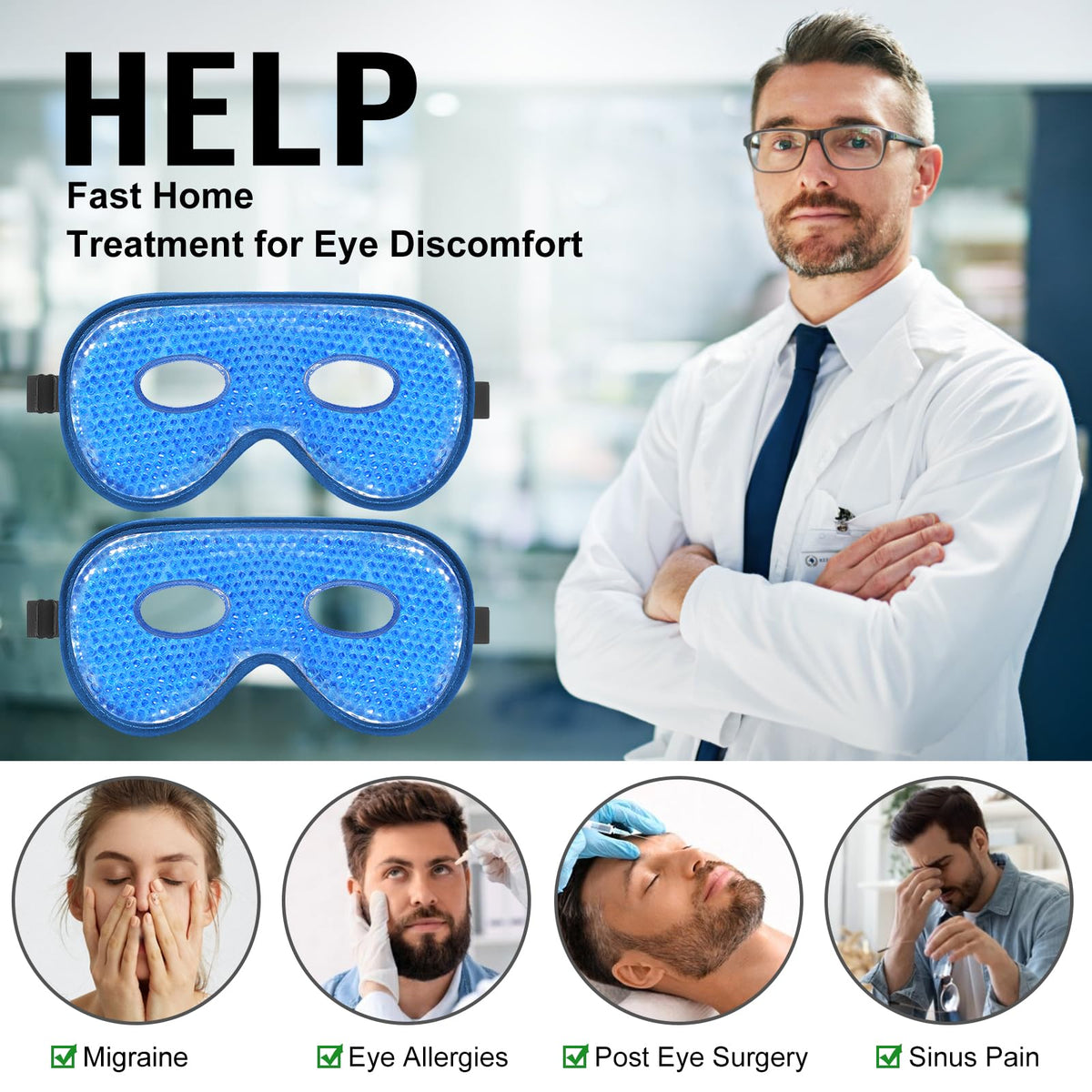 BeeVines XL Jumbo Gel Eye Mask – Cooling & Warming 2-Pack (Navy Blue)