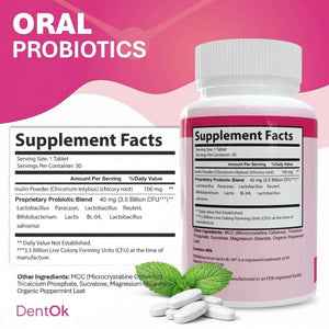 Oral Probiotics for Bad Breath & Gum Health – Dental Probiotic Chewable Mint Tablets, Sugar-Free, Gluten-Free – Made in USA – 30-Day Supply - DentOk