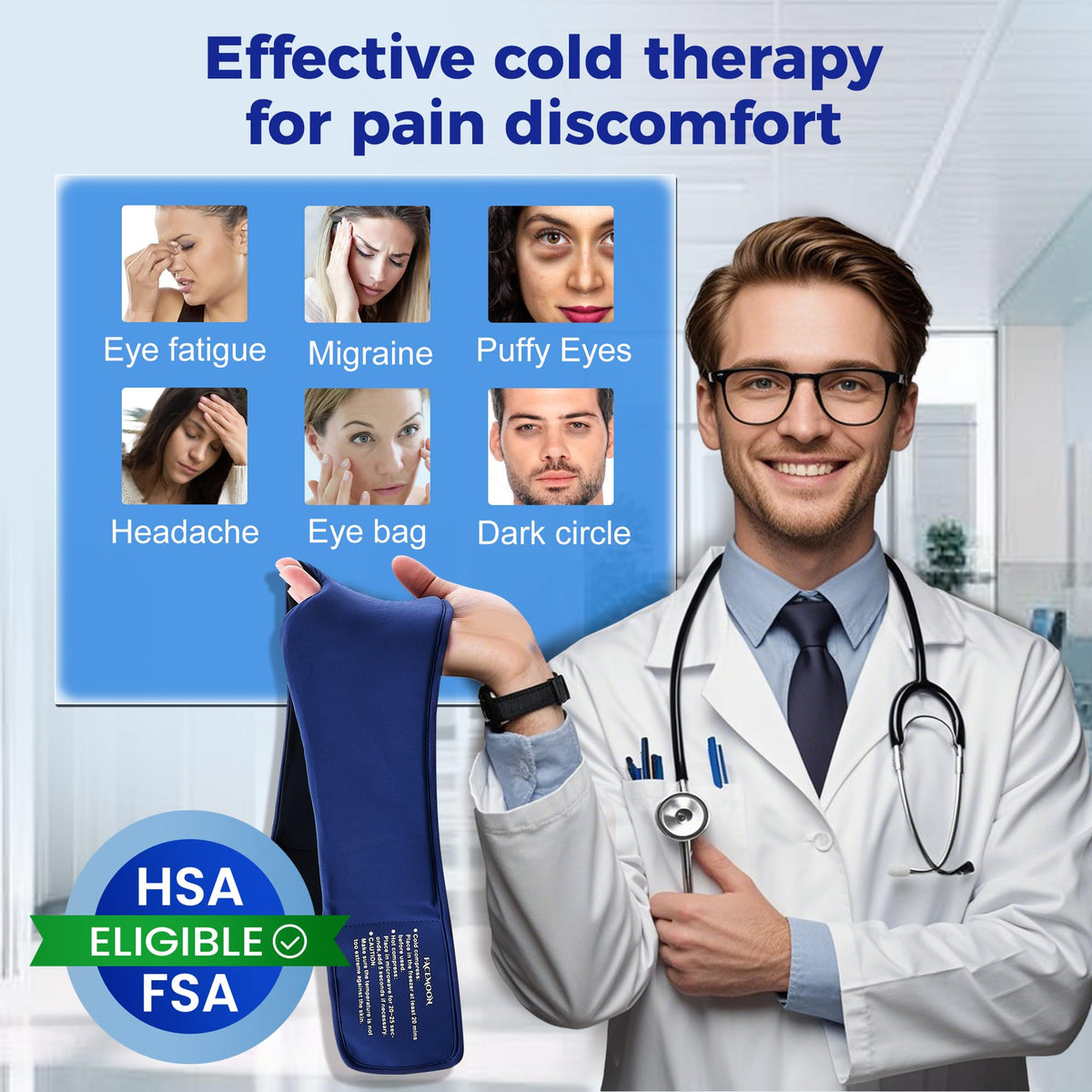Cooling Gel Eye Mask for Sleep & Migraine Relief - FSA/HSA Eligible (Blue)