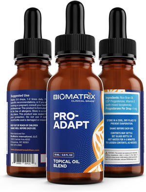 BioMatrix Progesterone, Vitamin E, Rice Bran Topical Oil - Bottle 1/2-Full by Design - Crafted in USA, 15 mL Glass - Pro-Adapt