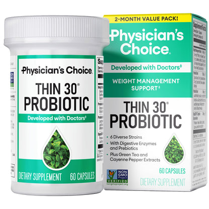 Physician's CHOICE Probiotics for Weight Management & Bloating, 30ct - 6 Probiotic Strains, Prebiotics, Cayenne, & Green Tea for Gut Health, Bloating Relief, & Weight Management for Women & Men