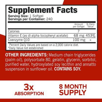 Qunol CoQ10 100mg Softgels Ultra 3X Better Absorption Coenzyme Q10 - Antioxidant