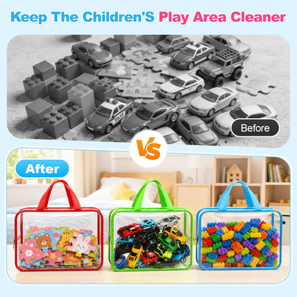 Etbndta 8 Pack Clear Toy Storage Bags with Zipper, Large Capacity PVC Plastic Toy Organizers and Storage for Puzzles, Lego Blocks, Board Game, Magnatiles, Stackable Bags with Labels for Home, Travel