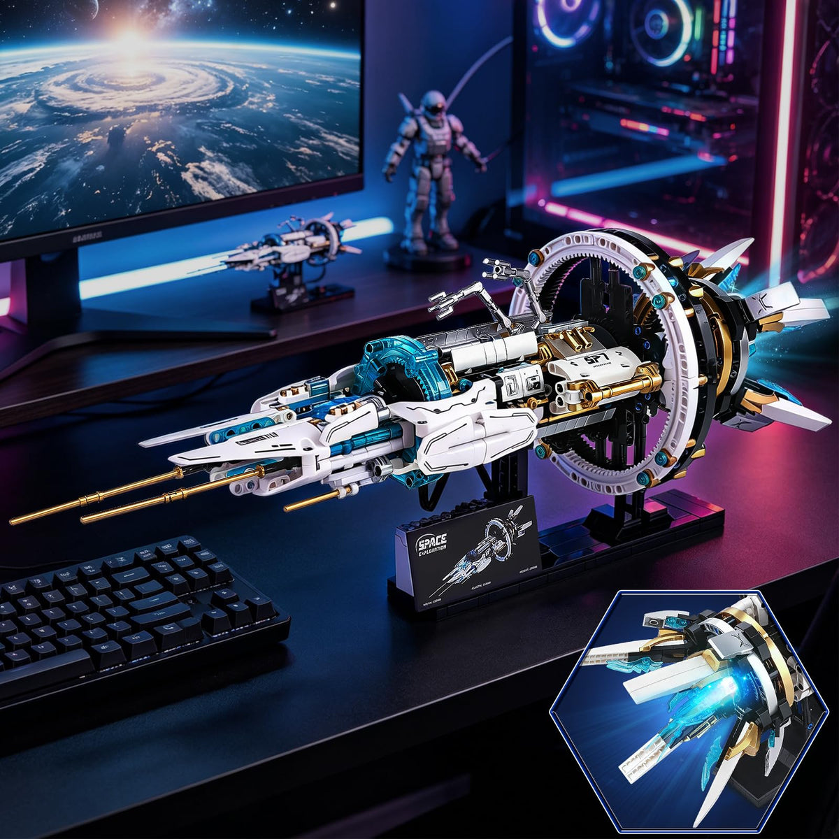 Spaceship Building Set for kids, Space Building Blocks with Light & Motor