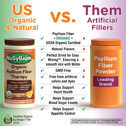 NuSyllium Psyllium Husk Powder, USDA Organic, 30.5 Oz, Dietary Fiber Supplement with Brown Sugar, Helps Digestive Health* Natural Orange, 72 Servings
