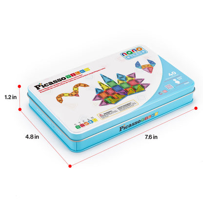 PicassoTiles 40 PCS Mini Magnetic Tiles Travel Toy Educational Building Set
