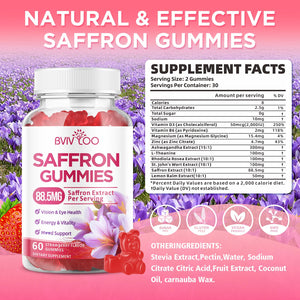 Saffron Gummies for Adult Kids, 10-IN-1 Formula with Saffron 88.5mg, Vitamins D3 & B6, Magnesium, Zinc, Ashwagandha, L-Theanine, St. John's Wort - Supports Mood & Focus, Strawberry Flavor, 60 Count BVIVLOOBuy Supplements Australia