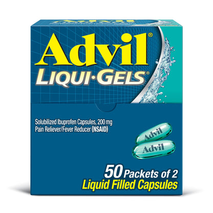 Advil Liqui-Gels Pain Reliever and Fever Reducer, Pain Medicine for Adults with Ibuprofen 200mg for Headache, Backache, Menstrual Pain and Joint Pain Relief - 50x2 Liquid Filled Capsules