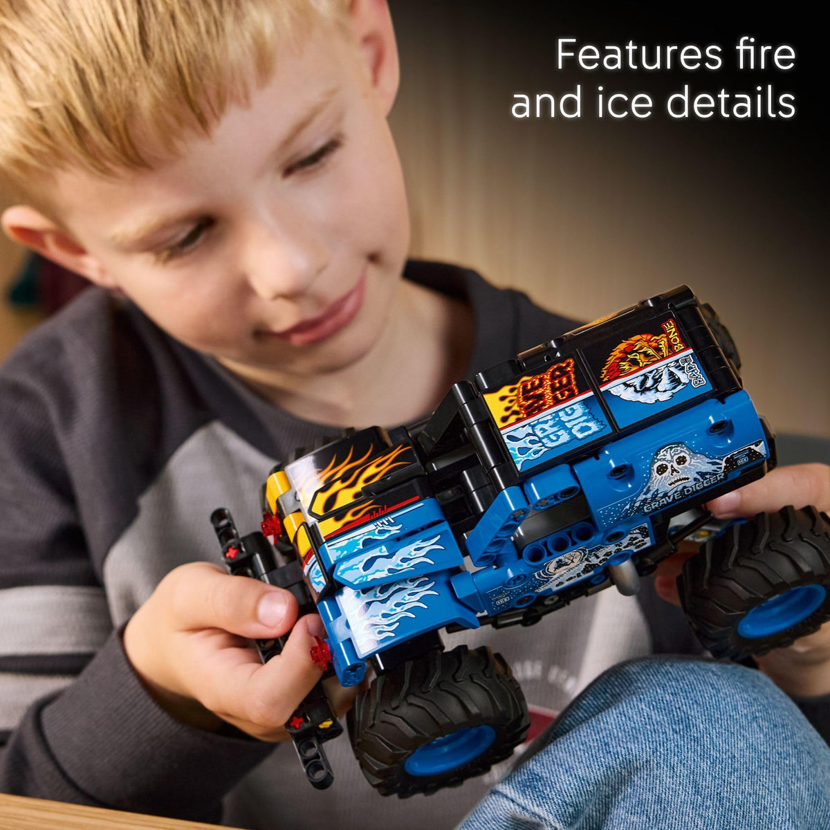 LEGO Technic Monster Jam Grave Digger Fire and Ice Building Toy for Boys & Girls - Monster Truck Toy W/Pull-Back Racing Action for Kids, Ages 7+ - Gift Idea for Birthdays - 42219