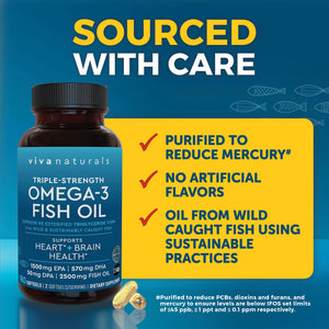 Triple Strength Fish Oil Omega 3 Supplements for Women and Men – 2500 mg High-Potency, Easy-to-Absorb Re-esterified Triglyceride Form, Pescatarian-Friendly DPA Omega 3 EPA DHA Supplement,180 Softgels Viva NaturalsBuy Supplements Australia