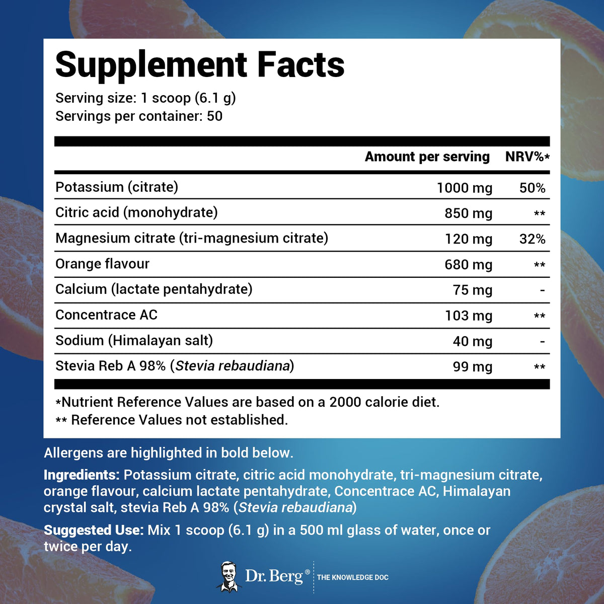 Dr. Berg Electrolyte Powder - Electrolyte Drink Supplements with 1000mg Potassium