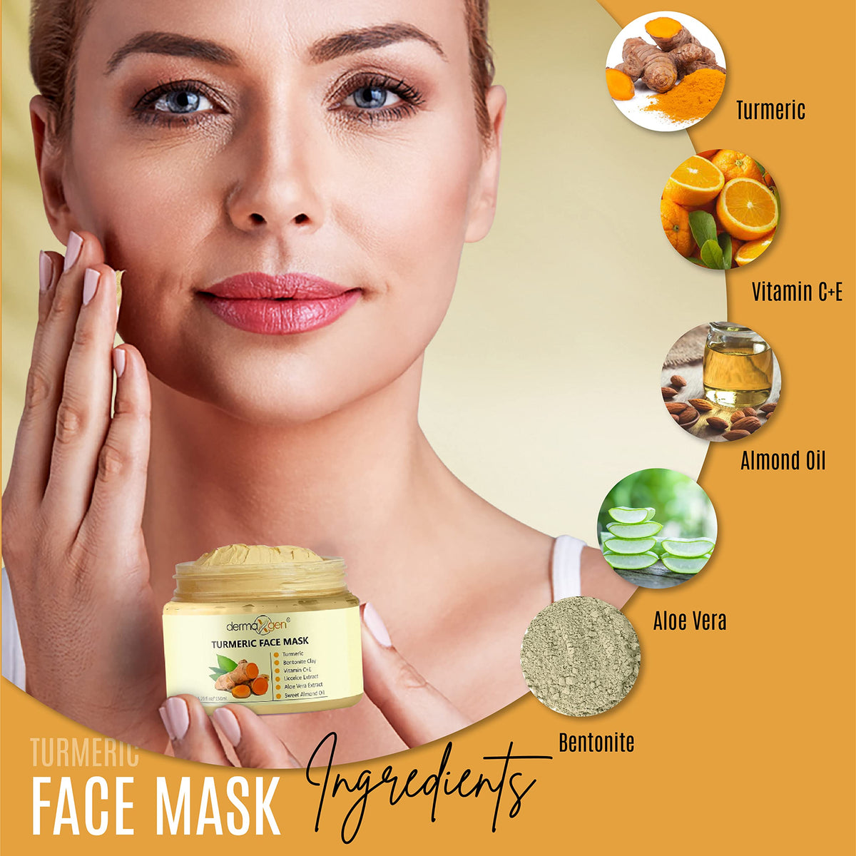 DERMAXGEN Turmeric Complete Glow Boosting Set - Anti-Aging, Acne Control & Pore Refining - Includes Turmeric Mask, Serum, Cream & Cleanser (Set of 4)