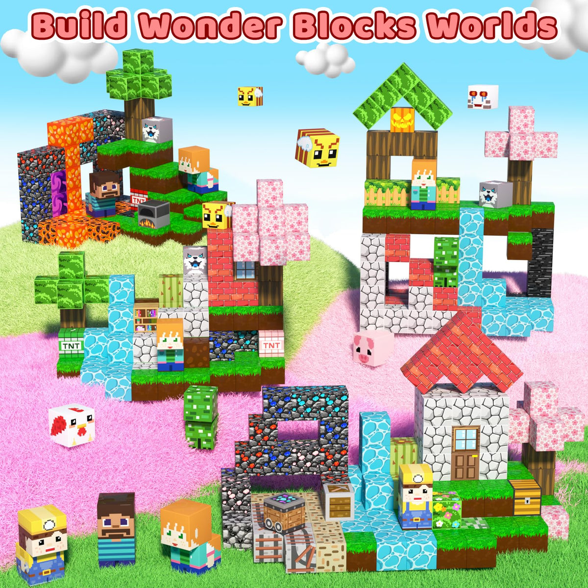 SSAWER 300 PCS Magnetic Blocks - Magnetic Building Blocks, Stacking Magnetic Blocks for Kids, Sensory Toy for STEM Montessori for Kids 3+ Boys and Girls Christmas Birthday Gifts